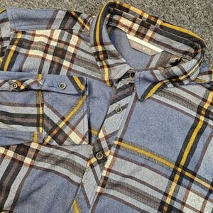 Departwest Plaid Flannel Shirt Mens XL Blue Brown Yellow Button Front Outdoor